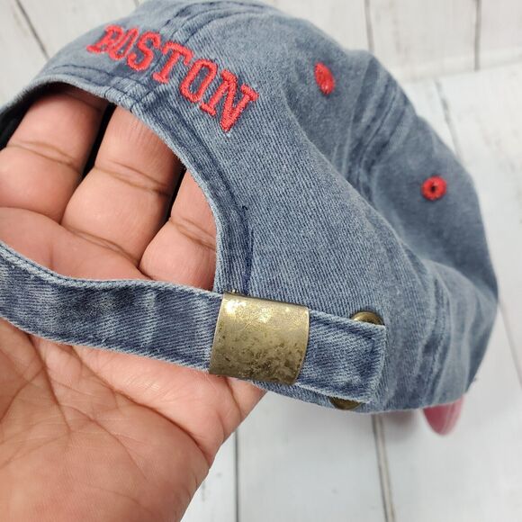 Boston Massachusetts Hat Men’s baseball cap Strapback One Size Denim Red GUC - Picture 12 of 12
